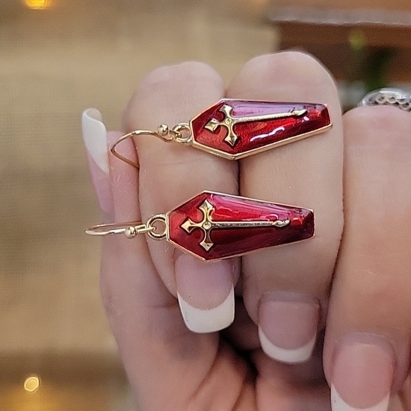 Goth Coffin Charm Drop Earrings, choice of color - Picture 3 of 7